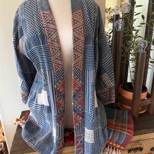 Johnny Was Blue and Red Geometric Cape